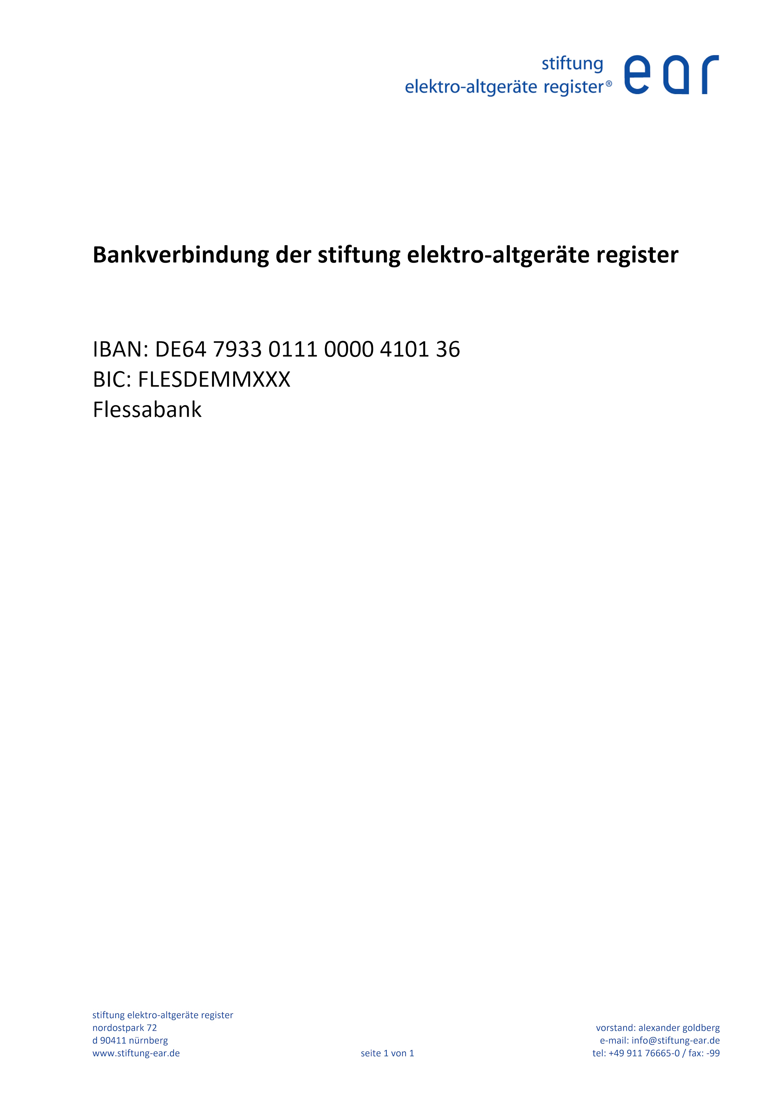 Bankverbindung stiftung ear